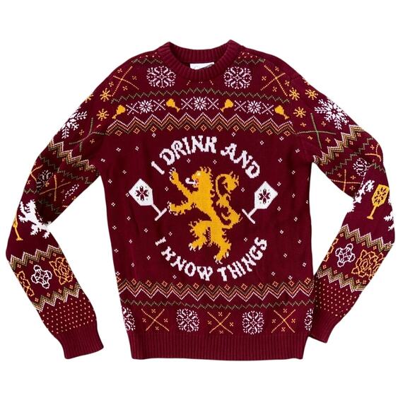 Fashion Women Vintage Maroon Sweater Game Of Thrones I Drink And Know Things - Picture 1 of 9